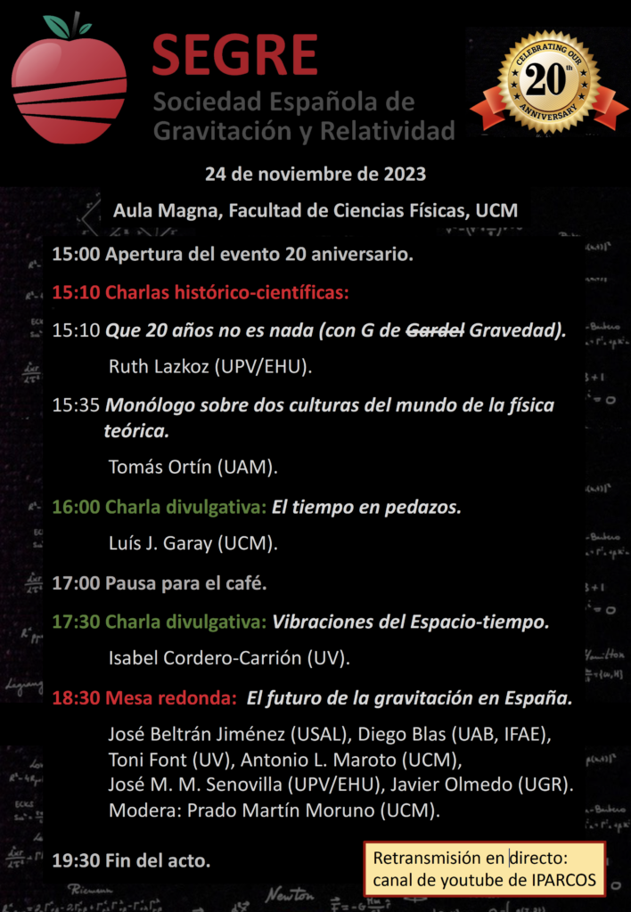 Cartel del acto de celebración del vigésimo aniversario de la SEGRE en la UCM