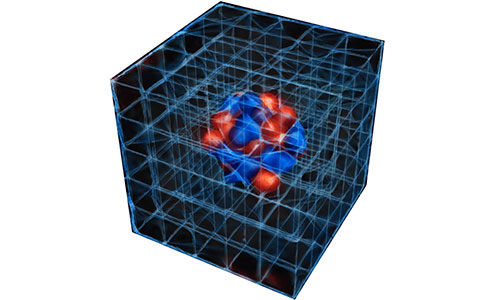 Iconos de átomo, red de retículo y diagrama de datos