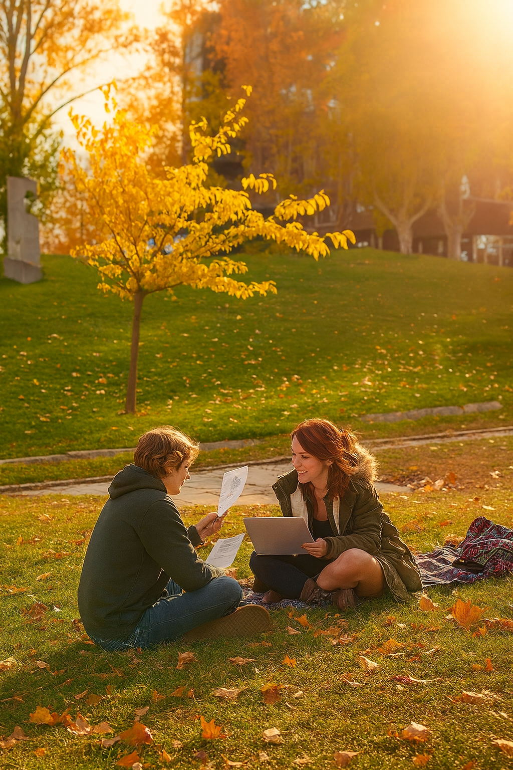 Students studying on campus
